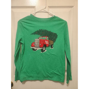 Boys Cat & Jack Long Sleeve Top Size L (10/12) Green Christmas Truck
